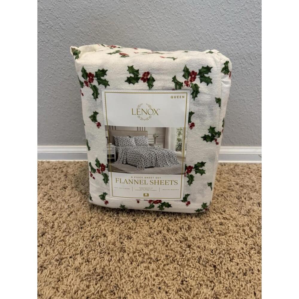 Lenox‎ Flannel Sheet Set, Queen (Holly Green)